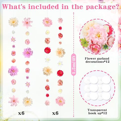 K KUMEED 6 PCS Artificial Rose Flowers Hanging Decorations,13 FT Dangling Fake Rose with Hooks Spring Party Decorations for Wedding Party Background Birthday Baby Shower Home Flower Garden Themed in Kuwait