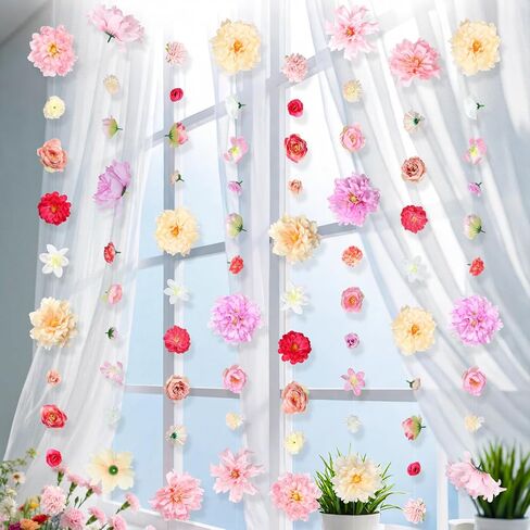 K KUMEED 6 PCS Artificial Rose Flowers Hanging Decorations,13 FT Dangling Fake Rose with Hooks Spring Party Decorations for Wedding Party Background Birthday Baby Shower Home Flower Garden Themed in Kuwait