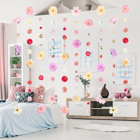 K KUMEED 6 PCS Artificial Rose Flowers Hanging Decorations,13 FT Dangling Fake Rose with Hooks Spring Party Decorations for Wedding Party Background Birthday Baby Shower Home Flower Garden Themed in Kuwait