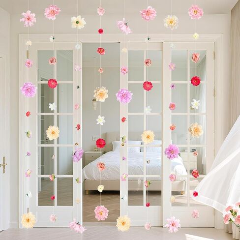 K KUMEED 6 PCS Artificial Rose Flowers Hanging Decorations,13 FT Dangling Fake Rose with Hooks Spring Party Decorations for Wedding Party Background Birthday Baby Shower Home Flower Garden Themed in Kuwait