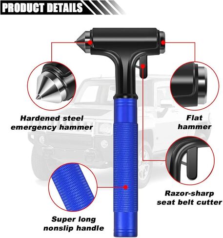 Car Glass Breaker with Seat Belt Cutter, Car Window Breaker Tool Automotive Safety Hammer, 3 in 1 Emergency Escape Tool for Vehicle Accidents, Car Hard Aluminium Alloy Head Design (Blue) in Saudi Arabia