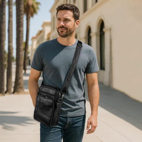 Leather Small Messenger for Men - Women Shoulder Chest Travel Bag - Crossbody Bag - Messenger Bag for Men and Women - Travel Outdoor Sports - 10x7.5IN - Coffe in Kuwait