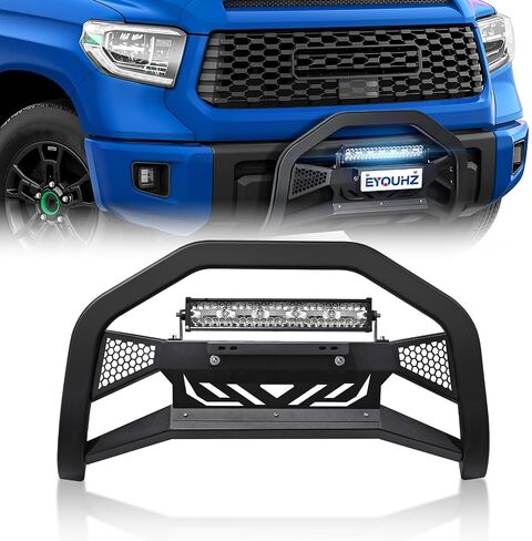 Bull Bar with License Plate Frame & LED Light Bar Compatible with 2007-2021 Toyota Tundra, Truck Grille Guard Brush Push Bar Front Bumper (Include Light Mount & Skid Plate) in Saudi Arabia