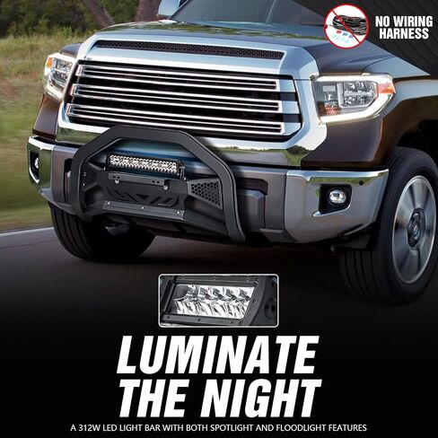 Bull Bar with License Plate Frame & LED Light Bar Compatible with 2007-2021 Toyota Tundra, Truck Grille Guard Brush Push Bar Front Bumper (Include Light Mount & Skid Plate) in Saudi Arabia