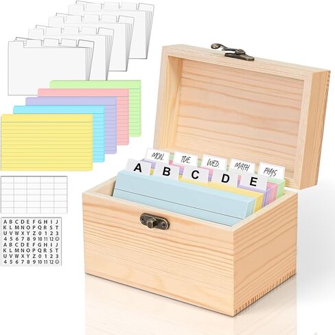 Index Card Holder 3x5, 100 Pcs Heavy-Duty Index Card Business Card Organizer Wooden Recipe Box with Dividers Flash Card Holder with 30 White Dividers, 1 Blank Sticker and 1 Letter Sticker in Saudi Arabia