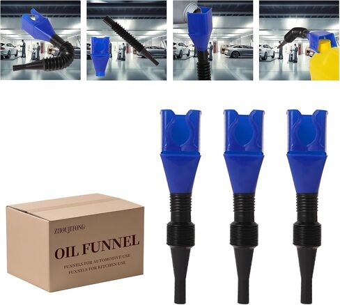 3pcs قمع زيت مرن لاستخدام السيارات - قمع عالمي قابل للطي مع خرطوم ، تصميم مقاوم للانسكاب ، مثالي للتغييرات في الزيت ، المختبر ، المبرد ، ونقله في السيارات والشاحنات والمطبخ in Saudi Arabia