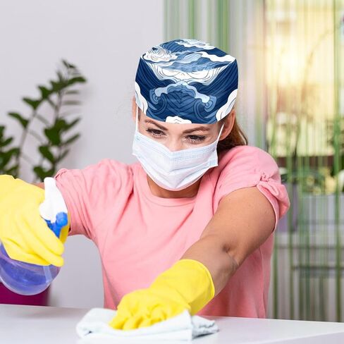 2 Pack Surgical Caps for Women and Men, Tie Back Scrub Hats with Sweatband, Art Pattern Women and Music Notes in Kuwait
