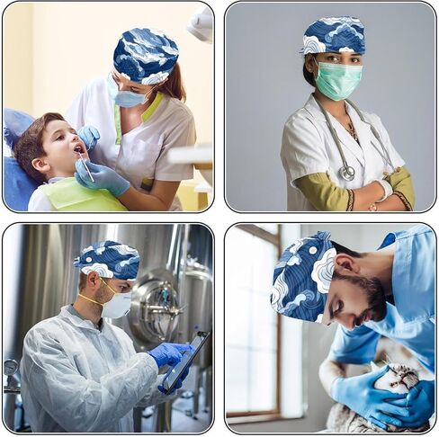 2 Pack Surgical Caps for Women and Men, Tie Back Scrub Hats with Sweatband, Art Pattern Women and Music Notes in Kuwait