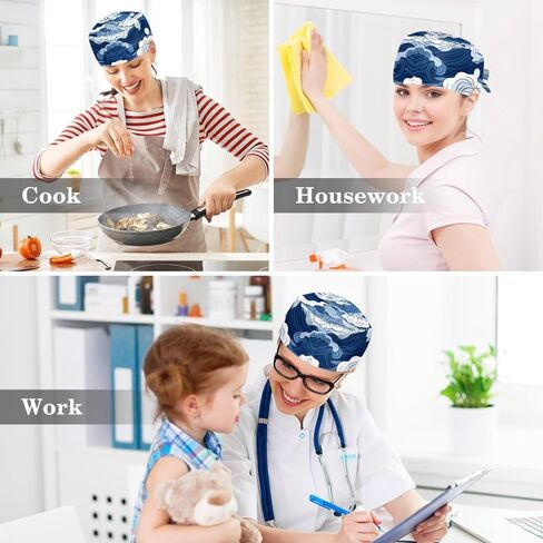 2 Pack Surgical Caps for Women and Men, Tie Back Scrub Hats with Sweatband, Art Pattern Women and Music Notes in Kuwait