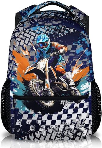 Kids Boys Backpack, Dirt Bike Backpack for Children, 17" Cool Bookbag for Preschool Elementary Kindergarten Vacation Travel, Durable School Supplies in Kuwait