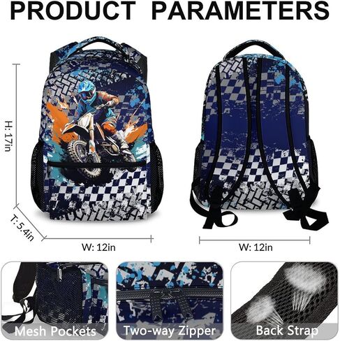 Kids Boys Backpack, Dirt Bike Backpack for Children, 17" Cool Bookbag for Preschool Elementary Kindergarten Vacation Travel, Durable School Supplies in Kuwait