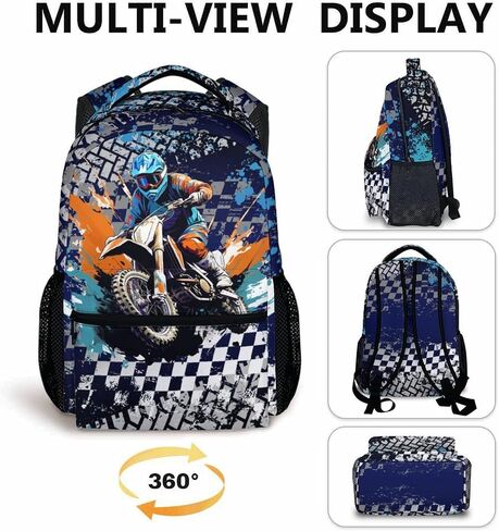 Kids Boys Backpack, Dirt Bike Backpack for Children, 17" Cool Bookbag for Preschool Elementary Kindergarten Vacation Travel, Durable School Supplies in Kuwait