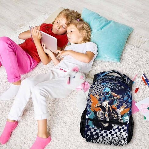 Kids Boys Backpack, Dirt Bike Backpack for Children, 17" Cool Bookbag for Preschool Elementary Kindergarten Vacation Travel, Durable School Supplies in Kuwait