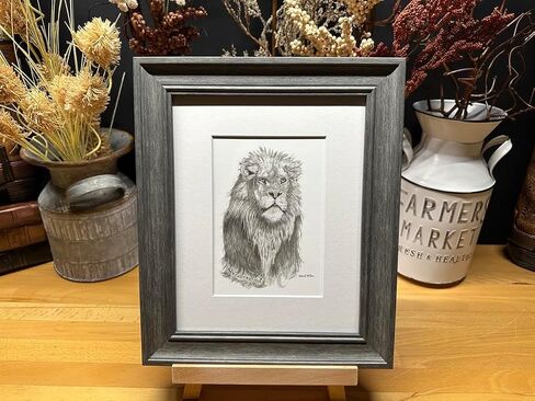 Lion Africa Nature Wildlife Graphite Pencil Art Sketch Drawing Print Picture Limited Edition ~ Titled 'Don't Call Me Kitty!' by David Allen (8x10 White Frame & Print) in Saudi Arabia