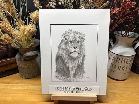 Lion Africa Nature Wildlife Graphite Pencil Art Sketch Drawing Print Picture Limited Edition ~ Titled 'Don't Call Me Kitty!' by David Allen (8x10 White Frame & Print) in Saudi Arabia