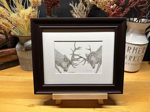 Elk Fighting Nature Wildlife Graphite Pencil Art Sketch Drawing Print Picture Limited Edition ~ Titled 'Battle Royale' by David Allen (8x10 Gray Frame & Print) in Saudi Arabia