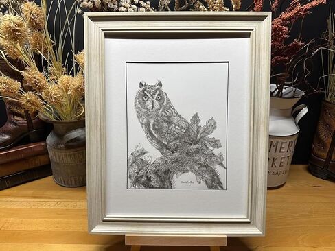 Owl Bird Nature Wildlife Graphite Pencil Art Sketch رسم طباعة صورة محدودة ~ بعنوان "المزج في" بقلم ديفيد ألين (11x14 إطار وطباعة) in Saudi Arabia