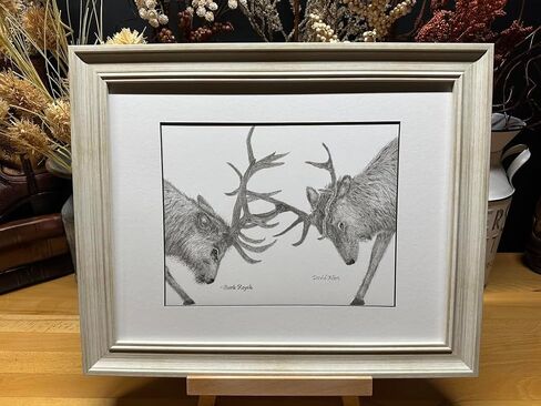 Elk Fighting Nature Wildlife Graphite Pencil Art Sketch Drawing Print Picture Limited Edition ~ Titled 'Battle Royale' by David Allen (8x10 Gray Frame & Print) in Saudi Arabia