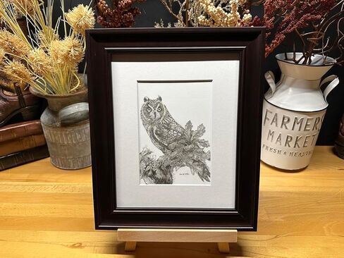 Owl Bird Nature Wildlife Graphite Pencil Art Sketch رسم طباعة صورة محدودة ~ بعنوان "المزج في" بقلم ديفيد ألين (11x14 إطار وطباعة) in Saudi Arabia