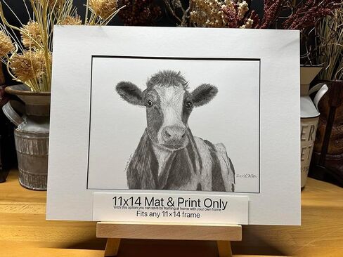 Dairy Cow Farm Nature Wildlife Graphite Pencil Art Sketch Drawing Print Picture Limited Edition ~ Titled 'Heartland' by David Allen (8x10 Mat & Print Only) in Saudi Arabia
