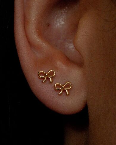 Gold Earrings for Women 14K Gold Stud Earring Dainty Minimalist Simple Small Bow Earrings for Gift for Her in Kuwait
