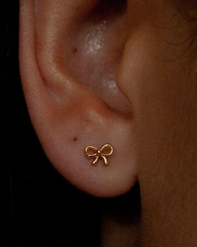 Gold Earrings for Women 14K Gold Stud Earring Dainty Minimalist Simple Small Bow Earrings for Gift for Her in Kuwait