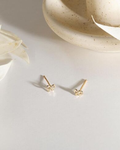 Gold Earrings for Women 14K Gold Stud Earring Dainty Minimalist Simple Small Bow Earrings for Gift for Her in Kuwait