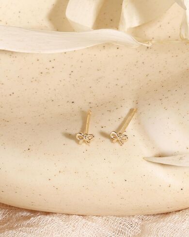 Gold Earrings for Women 14K Gold Stud Earring Dainty Minimalist Simple Small Bow Earrings for Gift for Her in Kuwait