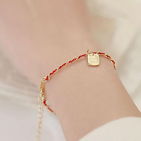 Lucky Red String Protection Bracelets for Women Men 925 Sterling Silver 14K Gold Plated Adjustable Gold Chain Red String Bracelet Red Braided Initial Strand Bracelet Handmade Jewelry for Couple Daughter Birthday in Kuwait