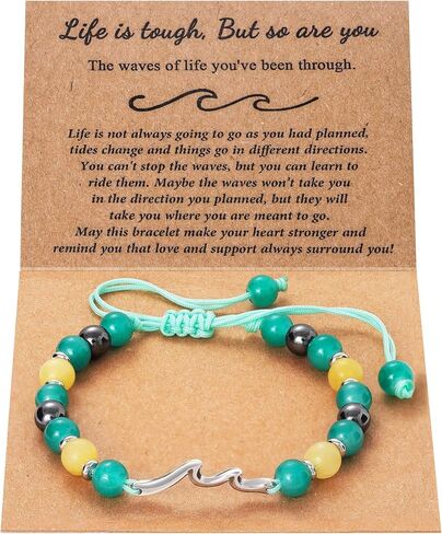 Wave Bracelet Inspirational Gifts for Women-Through The Waves of Life 14K Gold Plated Stainless Steel Encouragement Birthday Friend Bracelet in Saudi Arabia