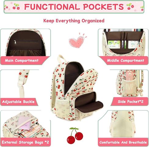 JIANYA School Backpack for Teen Girls, Lightweight Backpacks for School Kids Children's School Book Bag, Cherry Beige in Saudi Arabia
