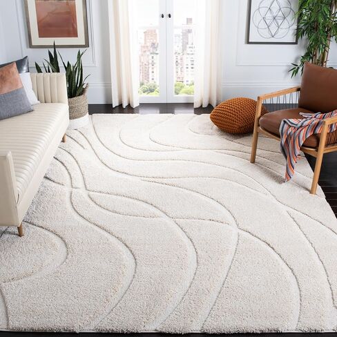 Safavieh Florida Shag Collection X-Large Area Bruc-11 '× 15' ، كريم وكريم ، غير مُلاحظ ورعاية سهلة ، سميكة 1.2 بوصة مثالية للمناطق المرتفعة في غرفة المعيشة ، غرفة النوم (SG471-1111) in Saudi Arabia