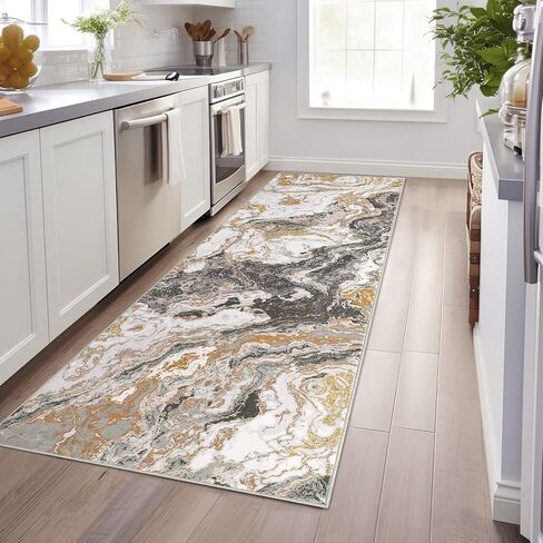 Caromio 2'x8 'Modern Marble Runner Brug ، Runner Runner Runner Abstract Marble Pattern Rugners للممرات غير الممرات لمدخل غرفة النوم ، الأسود in Saudi Arabia