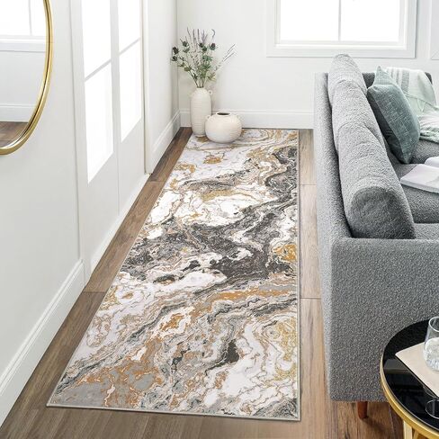 Caromio 2'x8 'Modern Marble Runner Brug ، Runner Runner Runner Abstract Marble Pattern Rugners للممرات غير الممرات لمدخل غرفة النوم ، الأسود in Saudi Arabia
