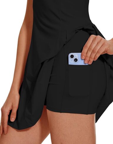 M MOTEEPI Women Tennis Dresses Sleeveless U Neck Golf Dress Side Pleat Workout Dress with Built in Shorts and Bra in Kuwait