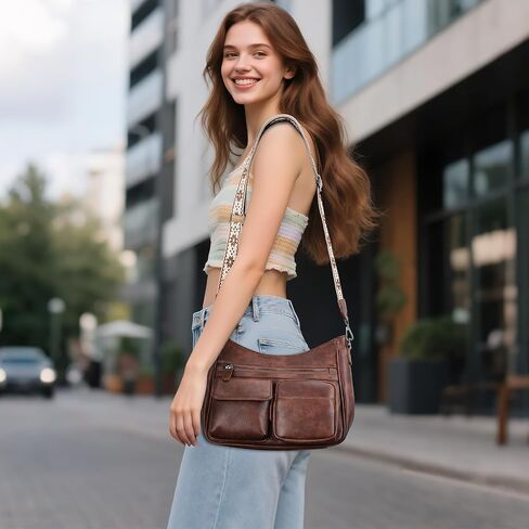 Crossbody Bags for Women Trendy Vegan Leather Crossbody Purse Shoulder Handbags Multiple Pockets Hobo Bag Ladies in Kuwait
