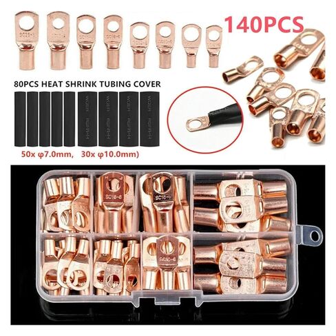60X Copper Ring Lug Connector SC6-25 + 80X Heat Shrink Tubing 7mm 10mm Black Polyolefin Kit Wire Crimp Connector (Color : 60PCS Gold) in Kuwait
