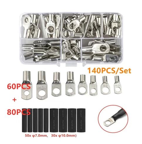60X Copper Ring Lug Connector SC6-25 + 80X Heat Shrink Tubing 7mm 10mm Black Polyolefin Kit Wire Crimp Connector (Color : 60PCS Gold) in Kuwait