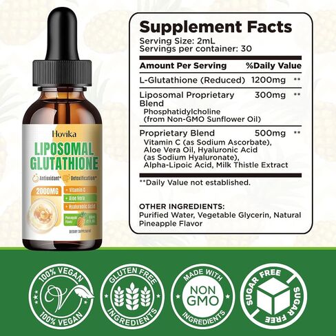Liposomal Glutathione Supplement 2000mg, Liquid Glutathione Drops with Vitamin C, Master Antioxidants for Immune System, Aging Defense, Skin Headth, Liver Detox - Superior Absorption, Vegan 2 Fl Oz in Saudi Arabia
