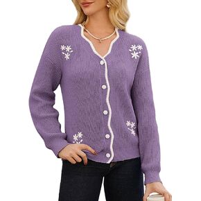 GRACE KARIN Floral Cardigan Sweaters for Women Long Sleeve Open Front Button Down Sweater Drop Shoulder Knit Outerwear in Saudi Arabia