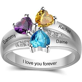Mothers Day Gifts for Mom Women Personalized Mother Daughter Ring with 3 Simulated Birthstones and Names 18K White Gold Filled 925 Sterling Silver Based Ring Customized Family Name Rings for Mother Grandmother Women Wife Birthday Mother’s Day Gift in Saudi Arabia
