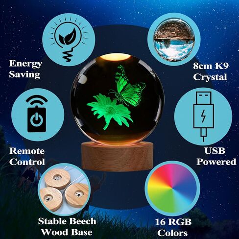 Penguin Night Light, Penguin Gifts, K9 3.15 Inch (80mm) Crystal Ball Night Light with 16 Colors Remote Upgraded Lamp for Birthday Xmas Cool Animal Figurines Gifts for Room Decor Boys Girls in Kuwait