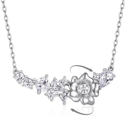 S925 Silver Spinner Flower pendent Necklace with Cubic Zirconia for Women, Dainty Fidget Necklace Rotatable Funny Summer Jewelry. in Saudi Arabia