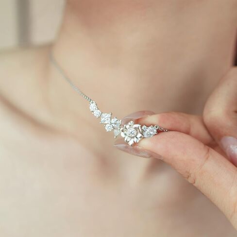 S925 Silver Spinner Flower pendent Necklace with Cubic Zirconia for Women, Dainty Fidget Necklace Rotatable Funny Summer Jewelry. in Saudi Arabia