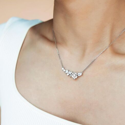 S925 Silver Spinner Flower pendent Necklace with Cubic Zirconia for Women, Dainty Fidget Necklace Rotatable Funny Summer Jewelry. in Saudi Arabia