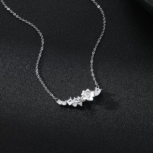 S925 Silver Spinner Flower pendent Necklace with Cubic Zirconia for Women, Dainty Fidget Necklace Rotatable Funny Summer Jewelry. in Saudi Arabia
