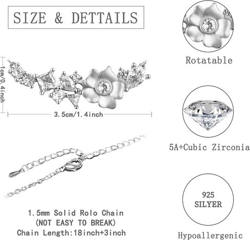 S925 Silver Spinner Flower pendent Necklace with Cubic Zirconia for Women, Dainty Fidget Necklace Rotatable Funny Summer Jewelry. in Saudi Arabia