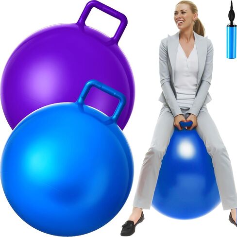 Lewtemi 2 Pcs 29 Inch Big Bouncing Ball with Handle Hopper Ball Jumping Hopping Ball Bouncy Ball for Adults Exercise Ball and Air Pump for Outdoor Sports Game(Blue Pink Cloud, Blue Purple Cloud) in Saudi Arabia