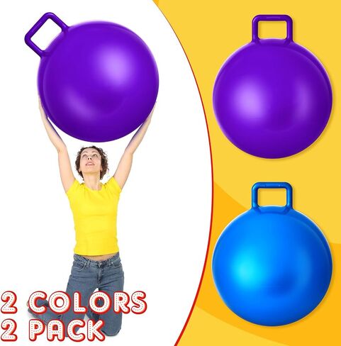 Lewtemi 2 Pcs 29 Inch Big Bouncing Ball with Handle Hopper Ball Jumping Hopping Ball Bouncy Ball for Adults Exercise Ball and Air Pump for Outdoor Sports Game(Blue Pink Cloud, Blue Purple Cloud) in Saudi Arabia
