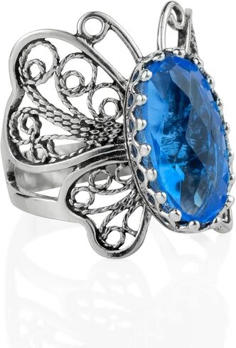 Sterling Silver Filigree Art Butterfly Women Cocktail Ring with Gemstones in Kuwait